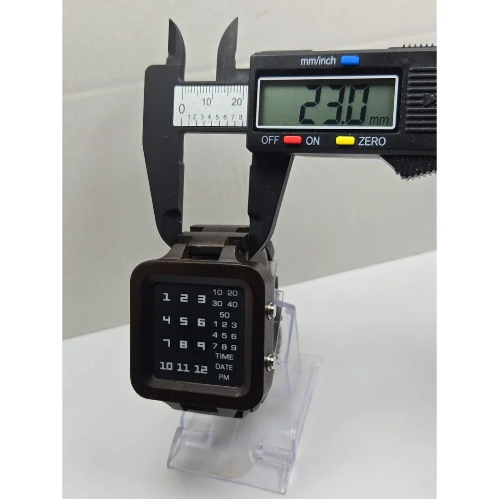 BOBO BIRD Mens Digital Wooden Watch LED Binary Date Retro Dark Brown New Battery